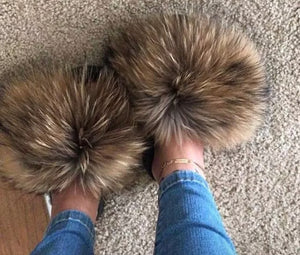 Multi-brown fur slippers