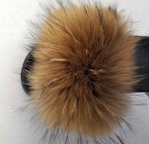 Multi-brown fur slippers